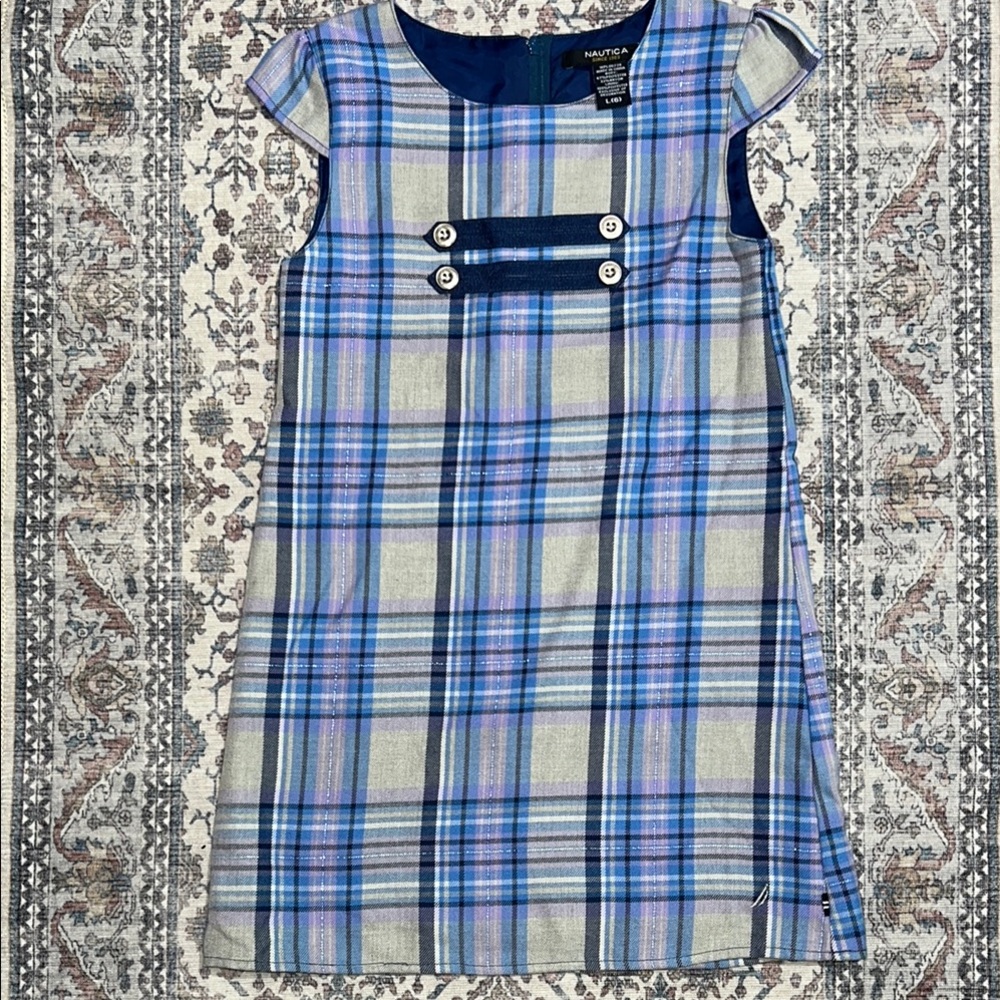 Nautica Blue and White Sheath Dress Sleeveless Crew Neck